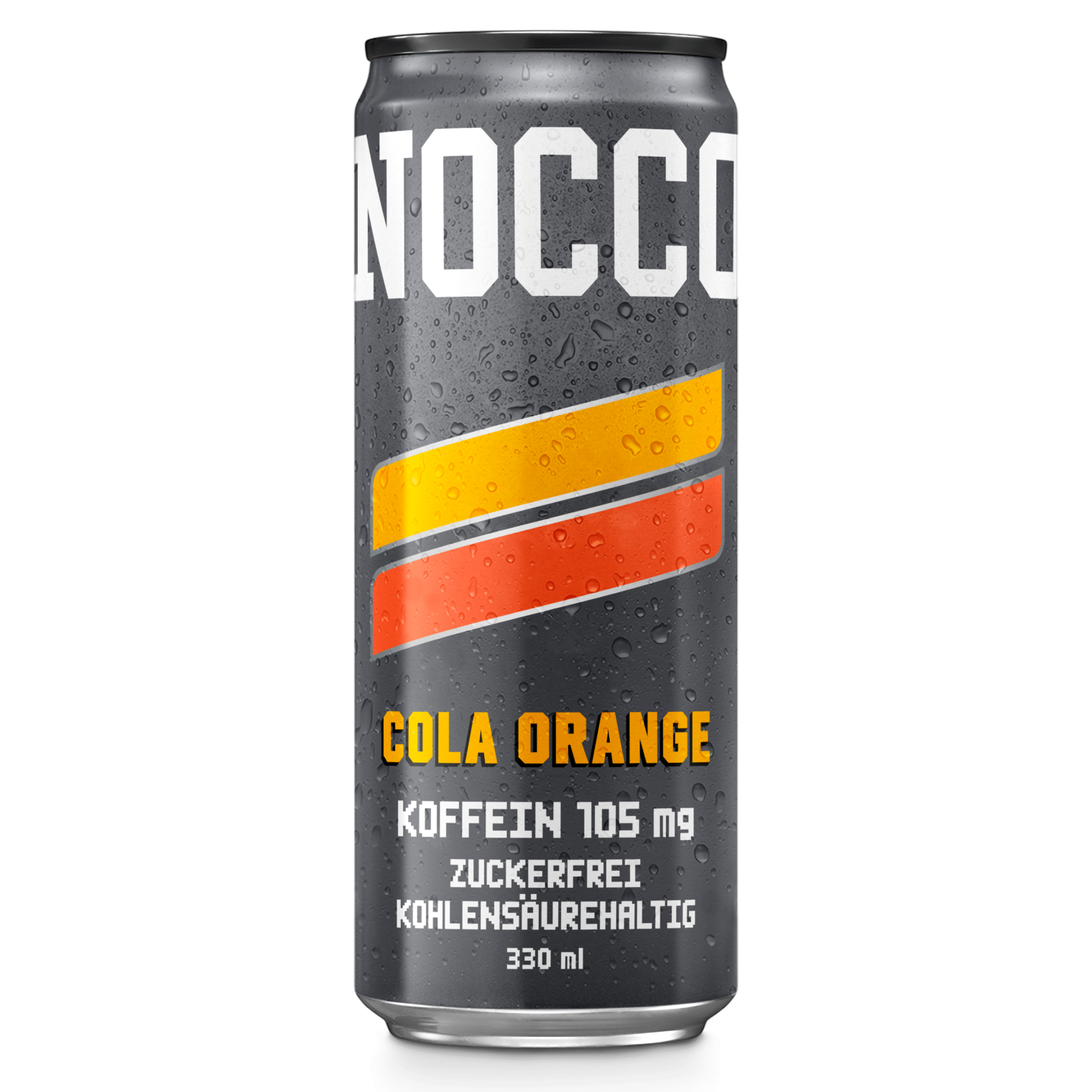 Dose NOCCO Cola Orange, koffeinhaltig und zuckerfrei, 330 ml.