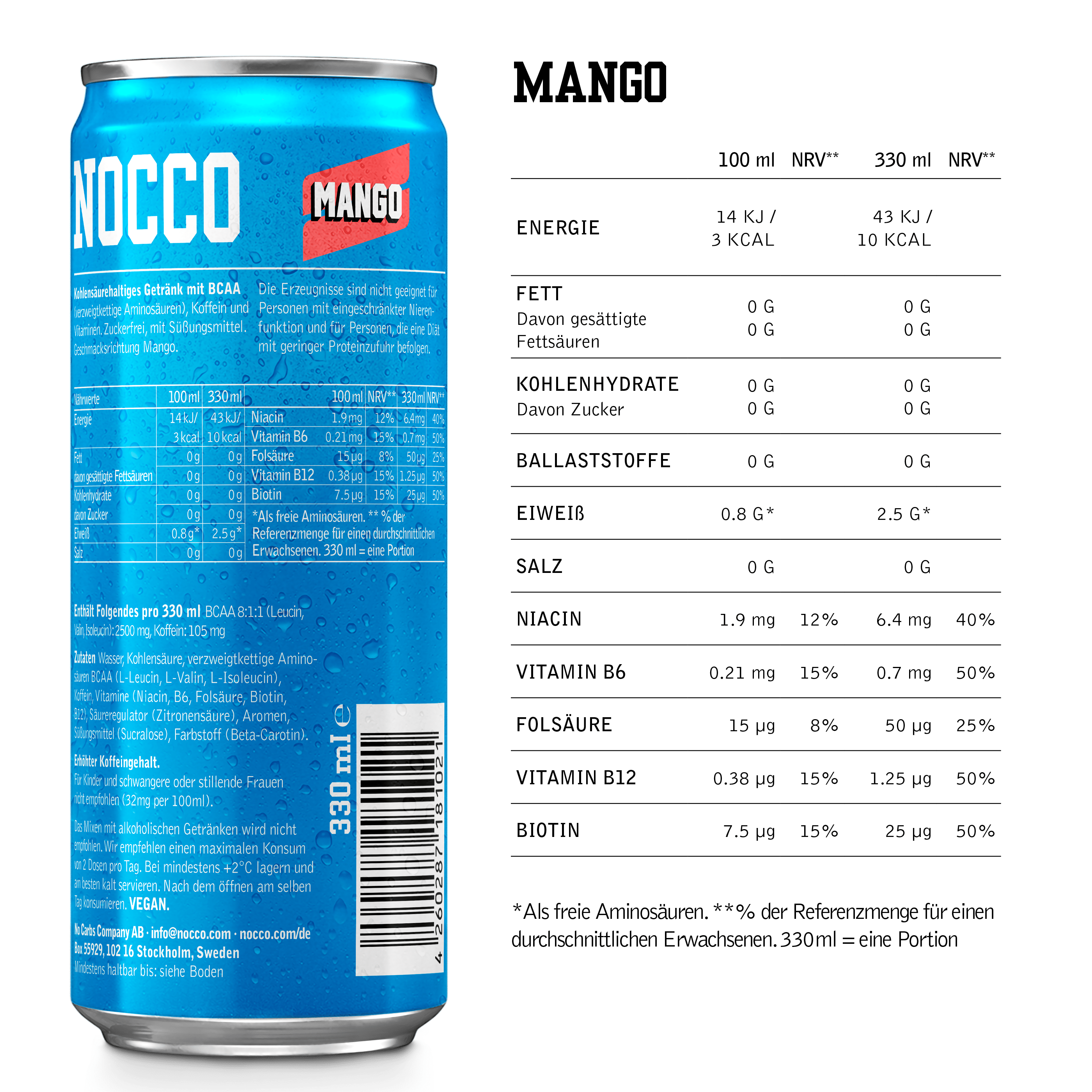 Nocco Mango Nährwertangaben